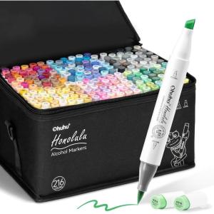 Ohuhu Brush Markers – 216-color Double Tipped Alcohol-based Art Marker Set for Artist Adults Coloring Illustration -Brush & Chisel Dual Tips – Honolulu Series of Ohuhu Markers – Refillable Ink(Alcohol Based Dual Tipped Art Markers)