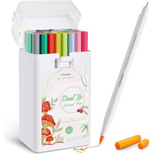 Ohuhu Markers Pens for Journaling: 40 Colors Art Markers Dual Tips Extra Fine & Brush Pens Water-Based Coloring Markers for Adults Coloring Books Bullet Journal Drawing Calligraphy Sketching