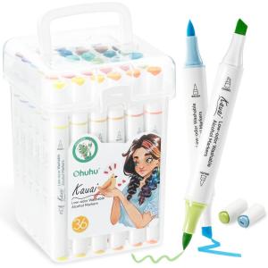 Ohuhu Washable Alcohol Markers Low-odor: Brush & Chisel Dual Tips Washable 36 Colors Low-odor Art Markers for Teens Adults Coloring Illustration Comics – Kauai Series of Ohuhu