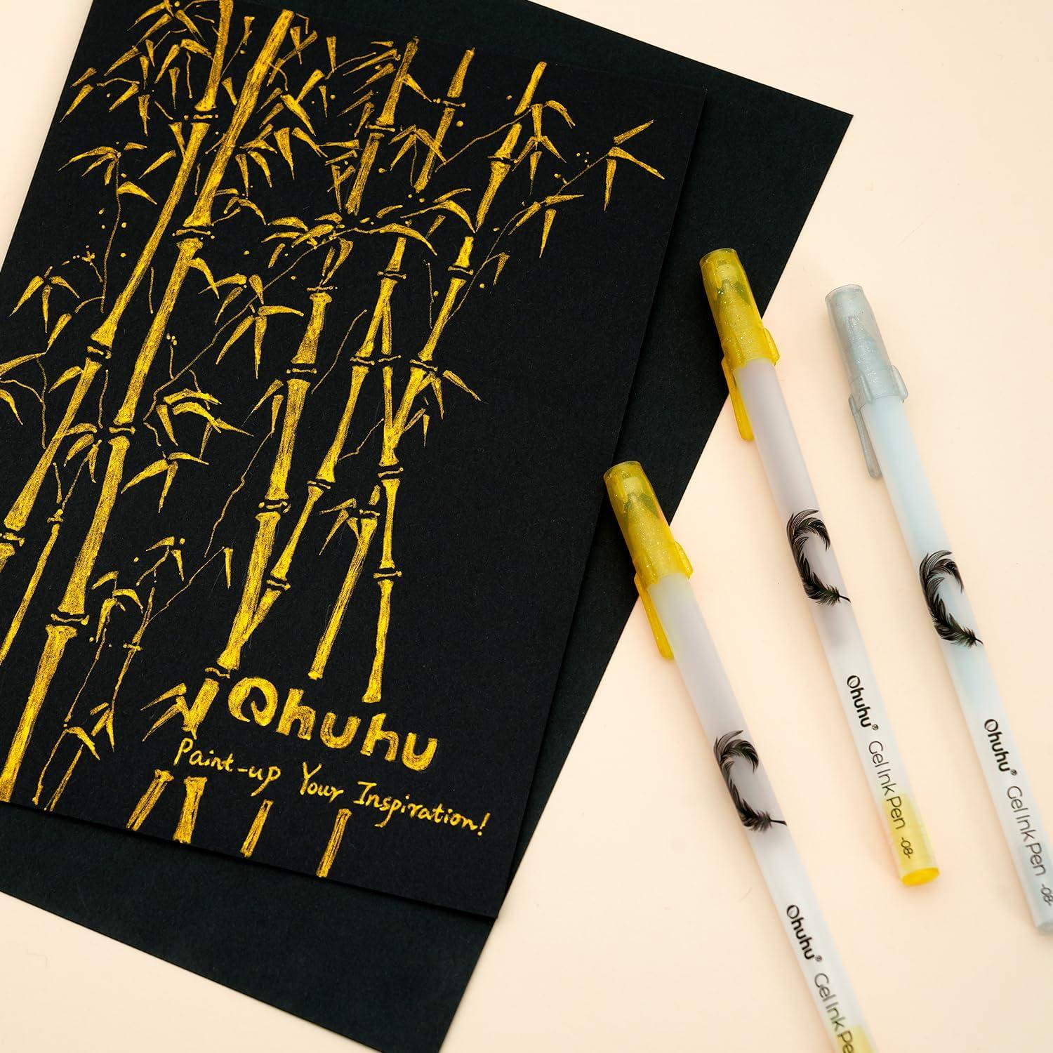 imageOhuhu Gold Silver White Gel Pens 12 Pack Extra Fine Point Pens Opaque Gel Ink Pens Smooth White Ink Pens for Highlight Black Paper Art Drawing Sketching Scrapbook Illustration Bullet Journal Leahi