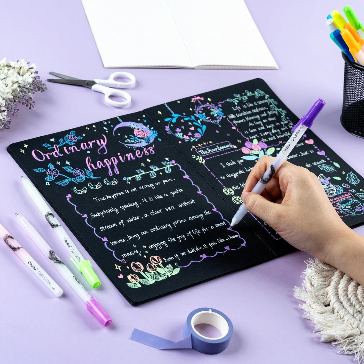 imageOhuhu Gold Silver White Gel Pens 12 Pack Extra Fine Point Gel Ink Pens Opaque Smooth for Highlight Black Paper Art Drawing Sketching Scrapbook Illustration Bullet Journal Leahi Colored Ink PenColored Ink Pen