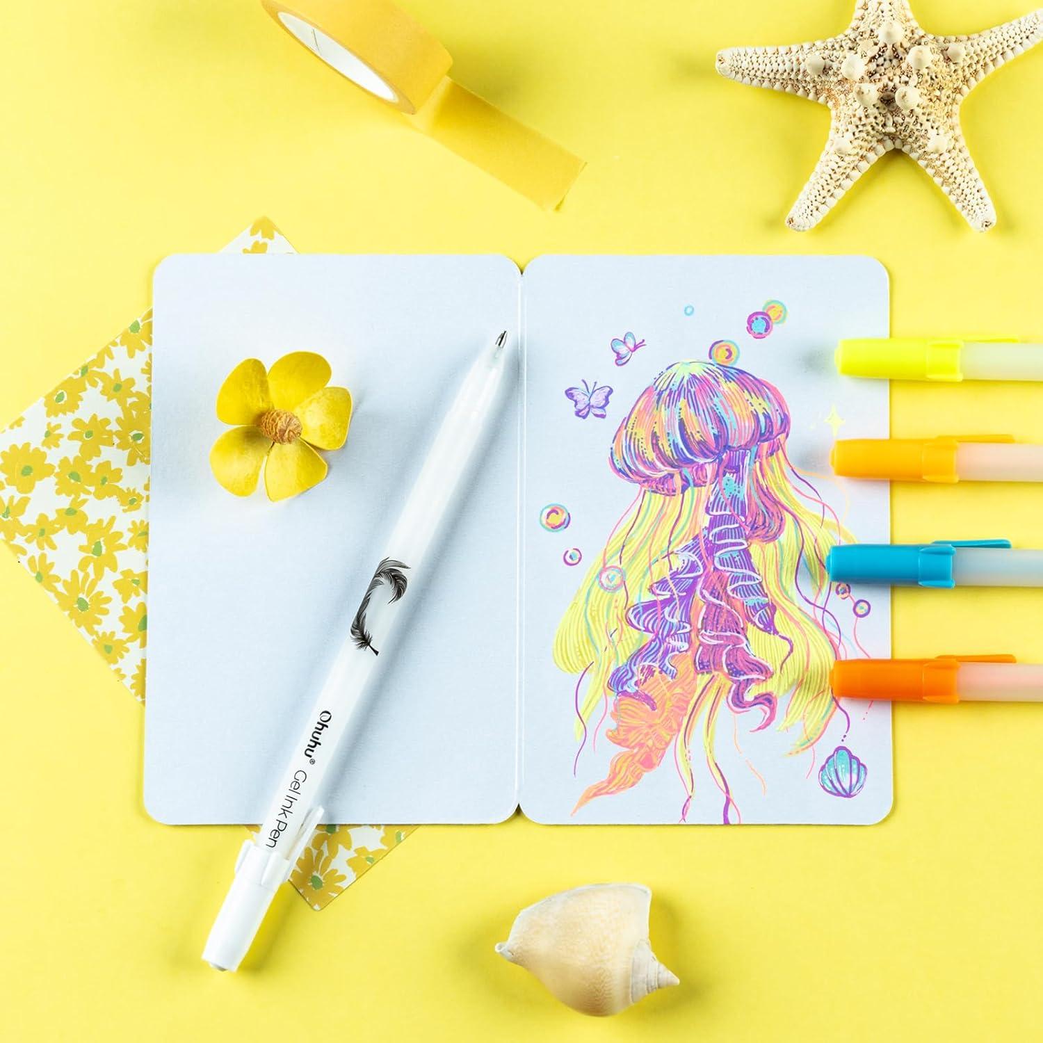 imageOhuhu Gold Silver White Gel Pens 12 Pack Extra Fine Point Gel Ink Pens Opaque Smooth for Highlight Black Paper Art Drawing Sketching Scrapbook Illustration Bullet Journal Leahi Colored Ink PenColored Ink Pen