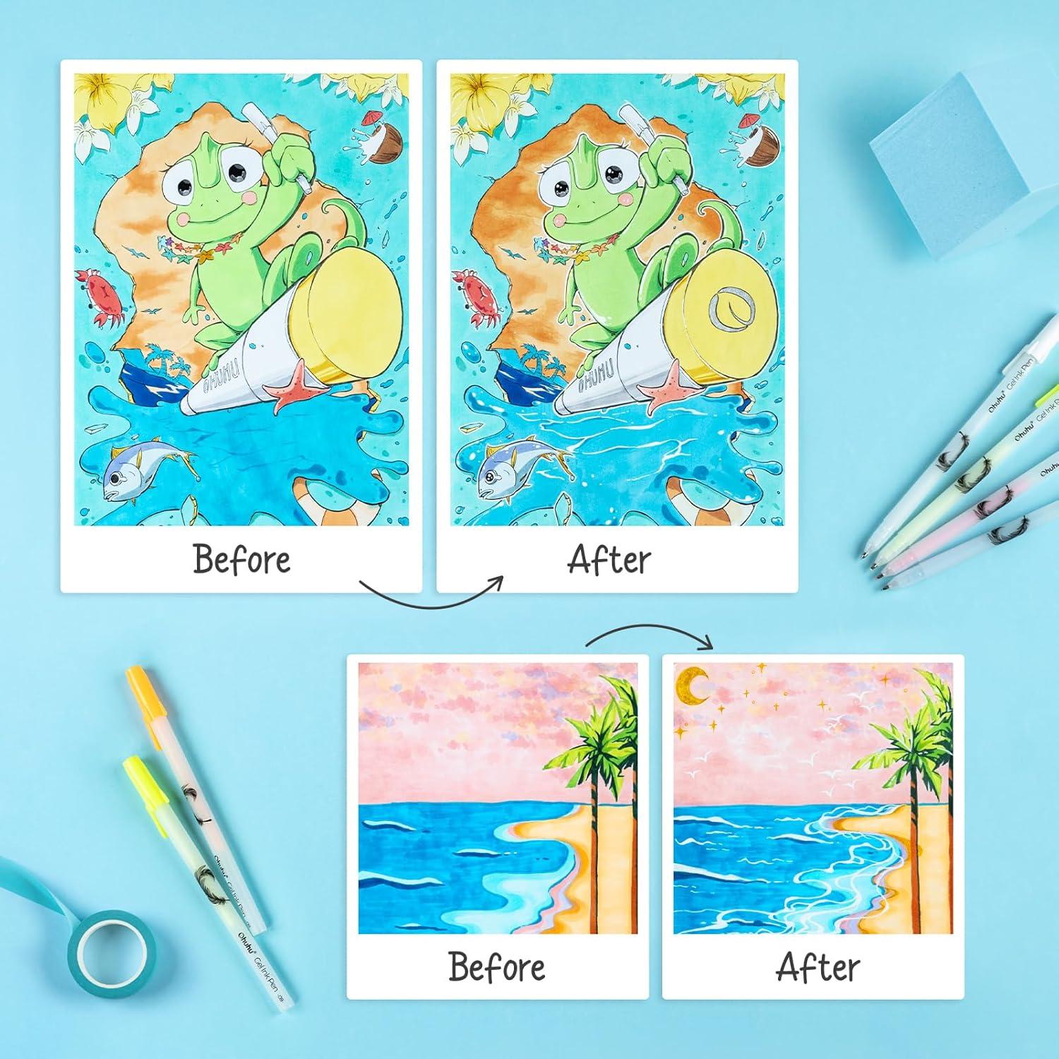 imageOhuhu Gold Silver White Gel Pens 12 Pack Extra Fine Point Gel Ink Pens Opaque Smooth for Highlight Black Paper Art Drawing Sketching Scrapbook Illustration Bullet Journal Leahi Colored Ink PenColored Ink Pen