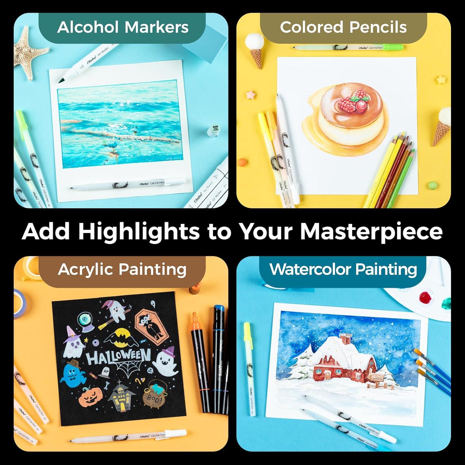 imageOhuhu Gold Silver White Gel Pens 12 Pack Extra Fine Point Gel Ink Pens Opaque Smooth for Highlight Black Paper Art Drawing Sketching Scrapbook Illustration Bullet Journal Leahi Colored Ink PenColored Ink Pen