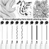 Ohuhu Calligraphy Pens, Brush Chisel Fine 10 Size Tips Pigment Black Ink Hand Lettering Pens Calligraphy Brush Markers for Beginner Handwriting Cardmaking Sketching Drawing Illustration Bullet Journal