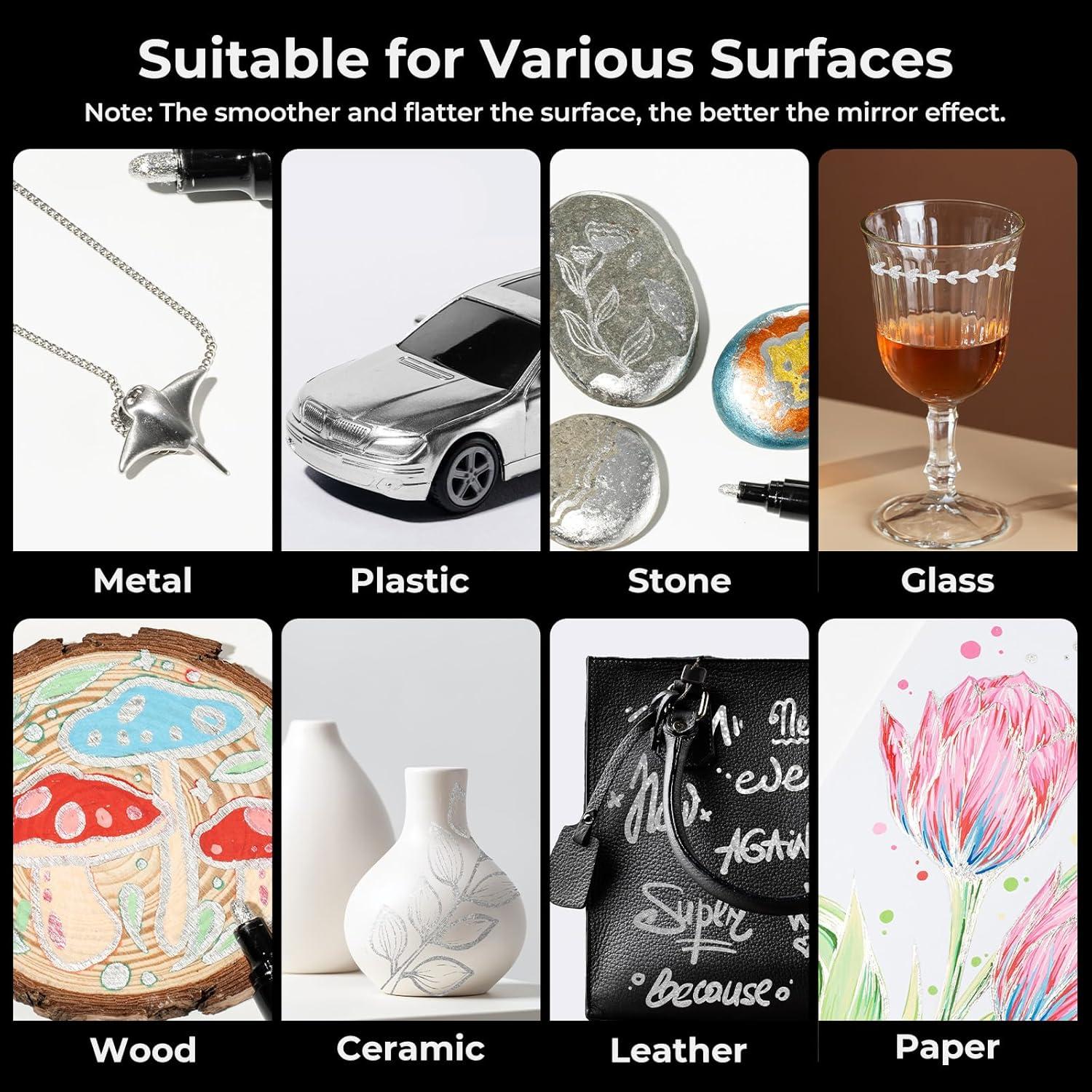 imageOhuhu Chrome Paint Pen 3 PCS Silver Liquid Chrome Markers with Gloss Mirror WaterProof Lightfast Permanent Paint Markers for Repairing Metal Glass Plastic Car Tire DIY Crafts3