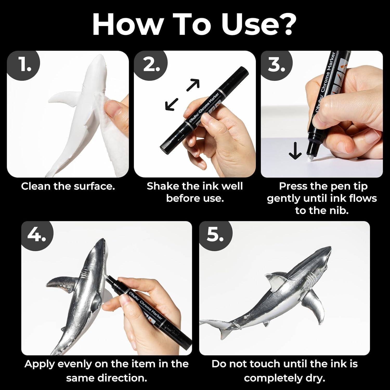 imageOhuhu Chrome Paint Pen 3 PCS Silver Liquid Chrome Markers with Gloss Mirror WaterProof Lightfast Permanent Paint Markers for Repairing Metal Glass Plastic Car Tire DIY Crafts3