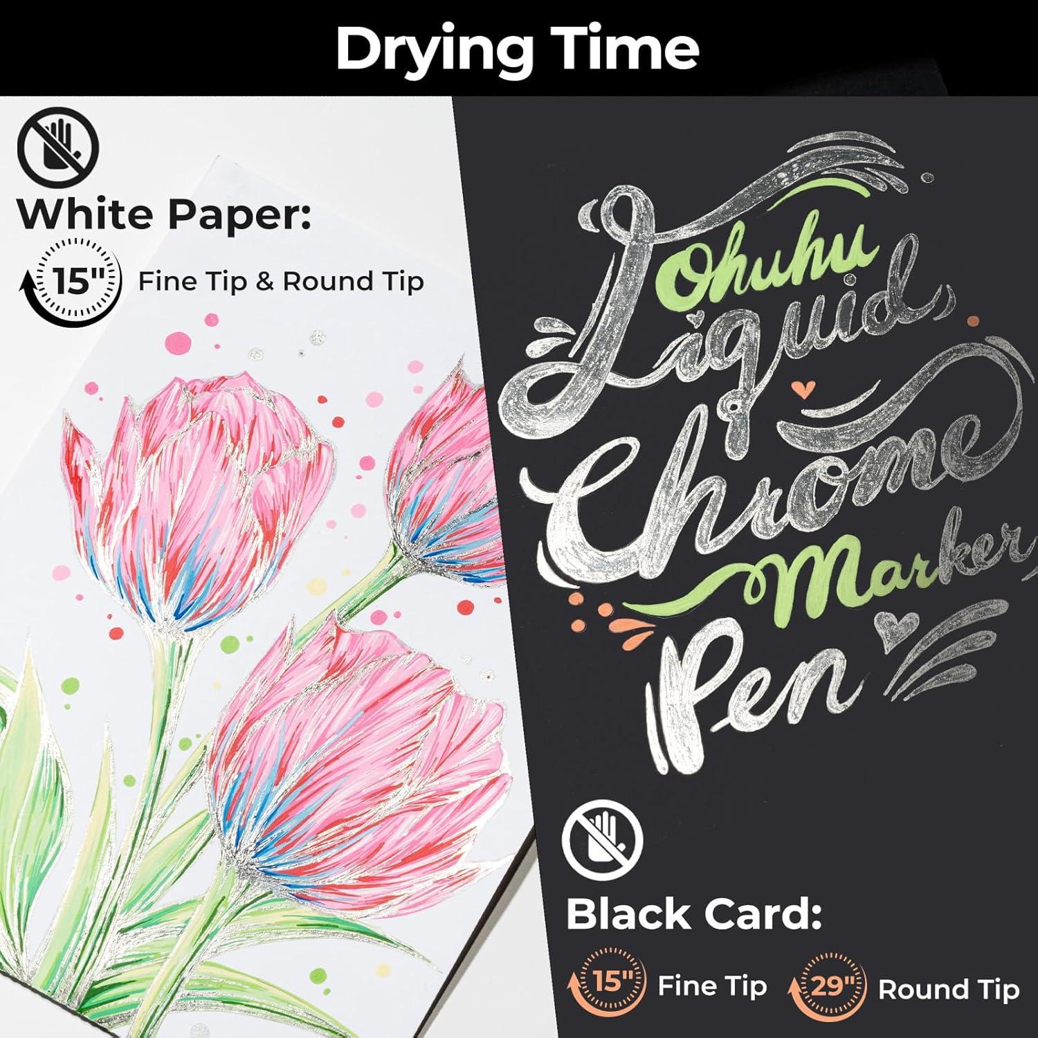 imageOhuhu Chrome Paint Pen 3 PCS Silver Liquid Chrome Markers with Gloss Mirror WaterProof Lightfast Permanent Paint Markers for Repairing Metal Glass Plastic Car Tire DIY Crafts3