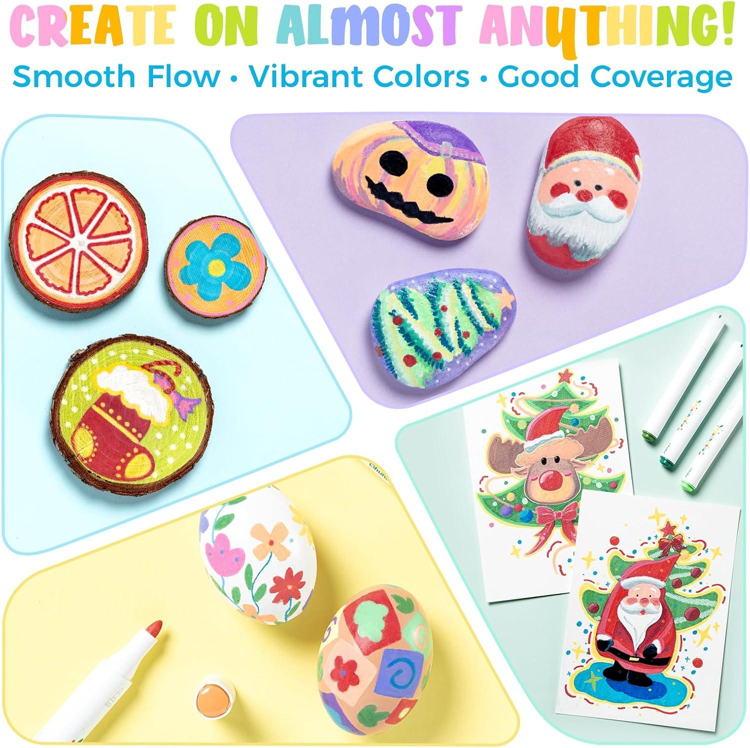 imageOhuhu Washable Acrylic Paint Markers for Kids Bullet Tip Paint Pens for Rock Painting Easter Eggs Wood Glass Ceramic Canvas Washable Markers for Kids School Classroom Supplies Ages 314