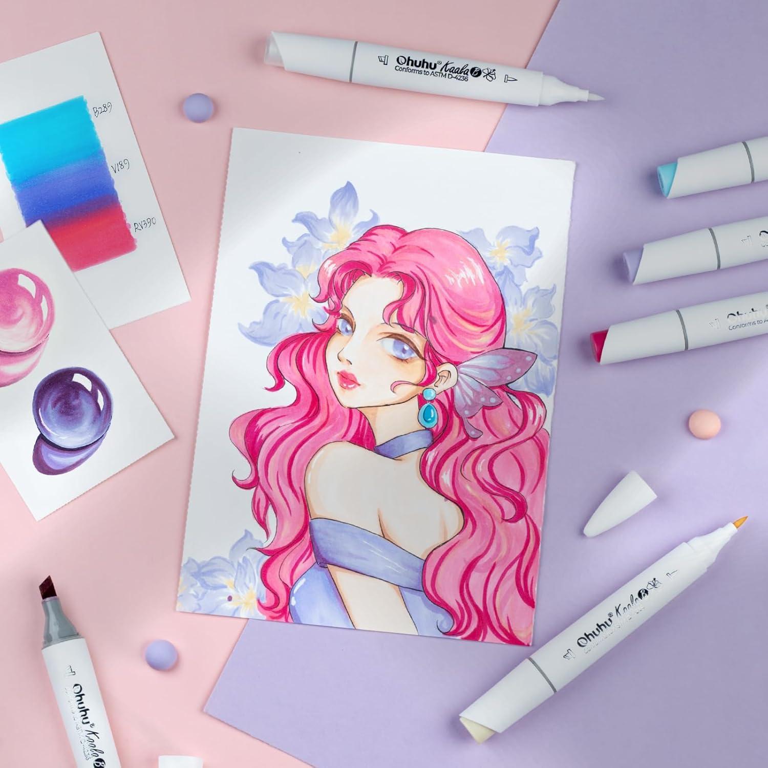 imageOhuhu Alcohol Markers Mini Brush ampamp Slim Broad 60 Landscape Colors Dual Tip Brush Tip Alcoholbased Art Marker for Artists Adults Coloring Illustration Refillable Kaala B Series of Ohuhu Markers60 Illustration Colors