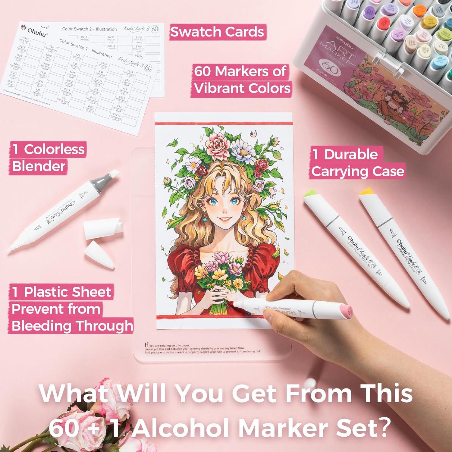 imageOhuhu Alcohol Markers Mini Brush ampamp Slim Broad 60 Landscape Colors Dual Tip Brush Tip Alcoholbased Art Marker for Artists Adults Coloring Illustration Refillable Kaala B Series of Ohuhu Markers60 Illustration Colors