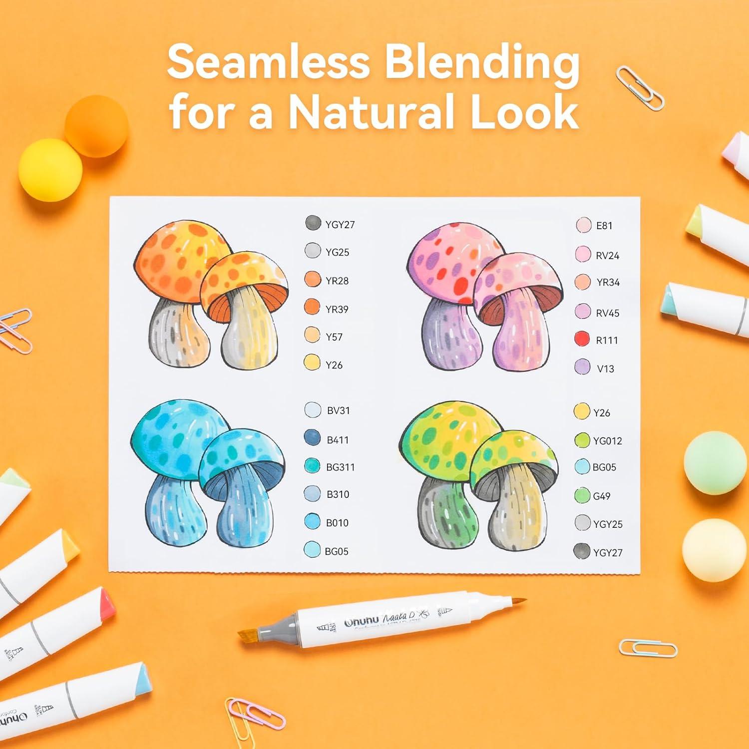 imageOhuhu Alcohol Markers Mini Brush ampamp Slim Broad 60 Landscape Colors Dual Tip Brush Tip Alcoholbased Art Marker for Artists Adults Coloring Illustration Refillable Kaala B Series of Ohuhu Markers60 Landscape Colors