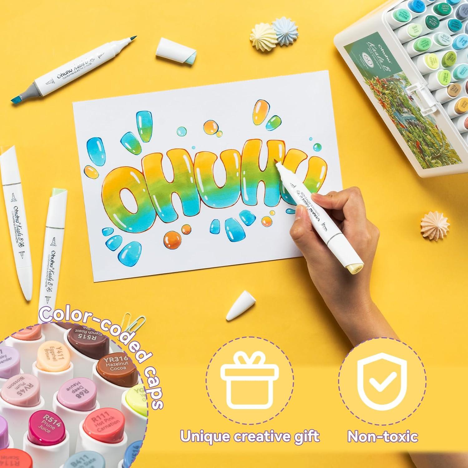 imageOhuhu Alcohol Markers Mini Brush ampamp Slim Broad 60 Landscape Colors Dual Tip Brush Tip Alcoholbased Art Marker for Artists Adults Coloring Illustration Refillable Kaala B Series of Ohuhu Markers60 Landscape Colors