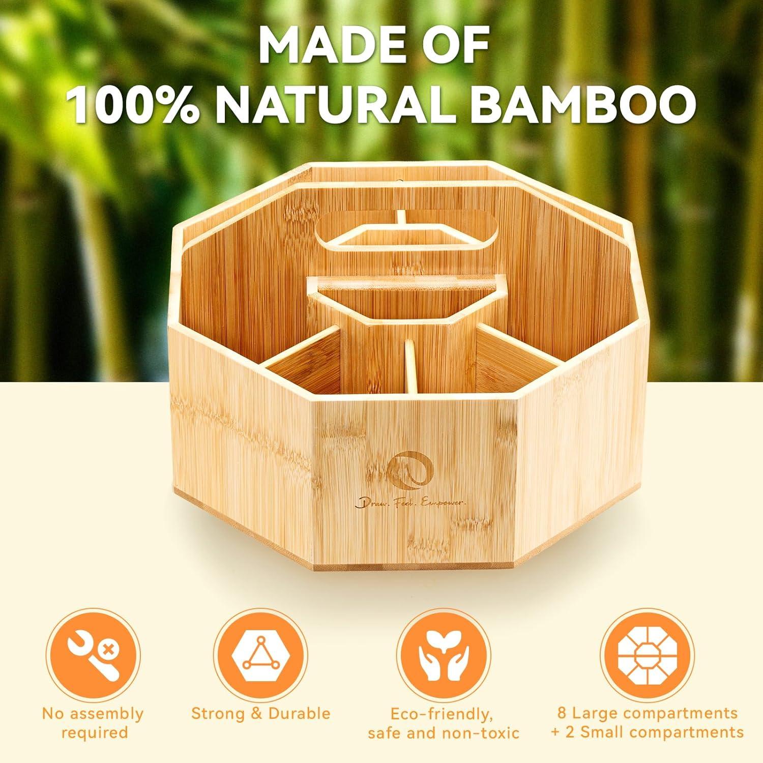 imageOhuhu Rotating Marker Organizer for Alcohol Markers 360Degree Rotating Bamboo Storage Hold 162 Honoluluampamp B Alcohol Markers Pens Pencil Holder with 8 Compartments for Home Classroom Office Decor