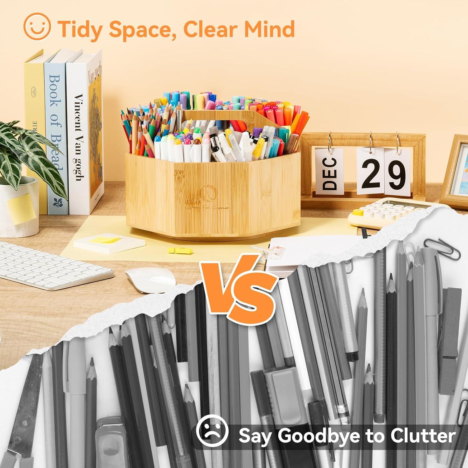 imageOhuhu Rotating Marker Organizer for Alcohol Markers 360Degree Rotating Bamboo Storage Hold 162 Honoluluampamp B Alcohol Markers Pens Pencil Holder with 8 Compartments for Home Classroom Office Decor