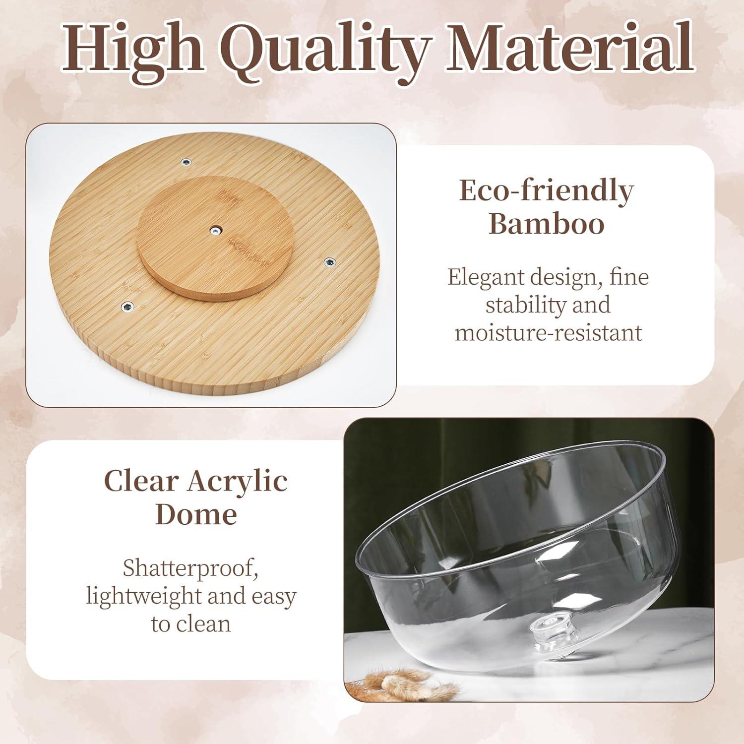 imageOhuhu Cake Stand with Lid Bamboo 2in1 Cake Turntable Cake Holder Plate Serving Platter with Acrylic Dome Three Detachable Supports for Birthday Kitchen Party Baking Decorative Mothers Day Gifts