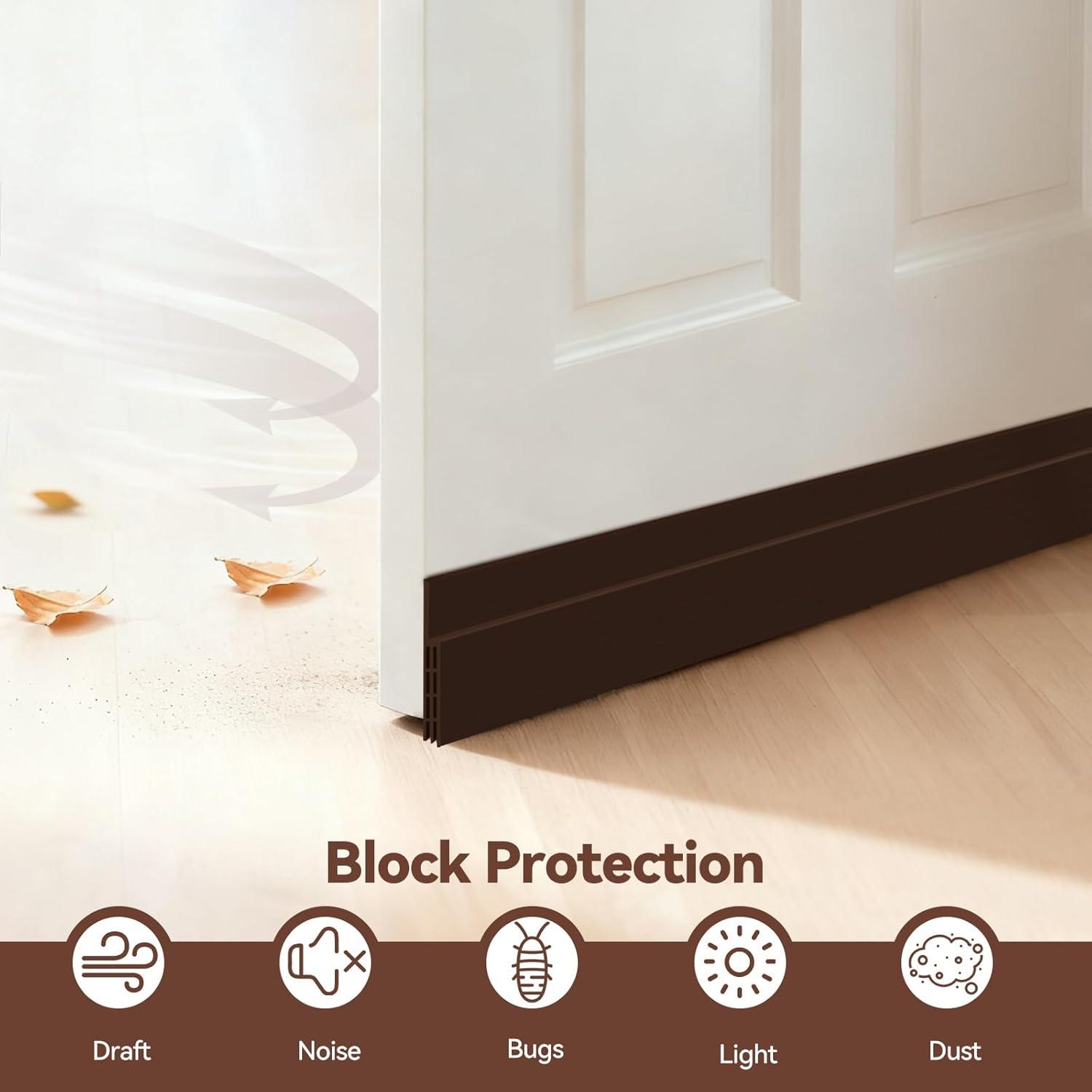 imageOhuhu Door Draft Stopper Seal Strip Door Sweep Under Door Weather Stripping Noise Blocker Gap Filler Bottom Draft Guard Dust Wind Block for Winter Garage Exterior Interior Doors 118quot L x 2quot W BrownBrown