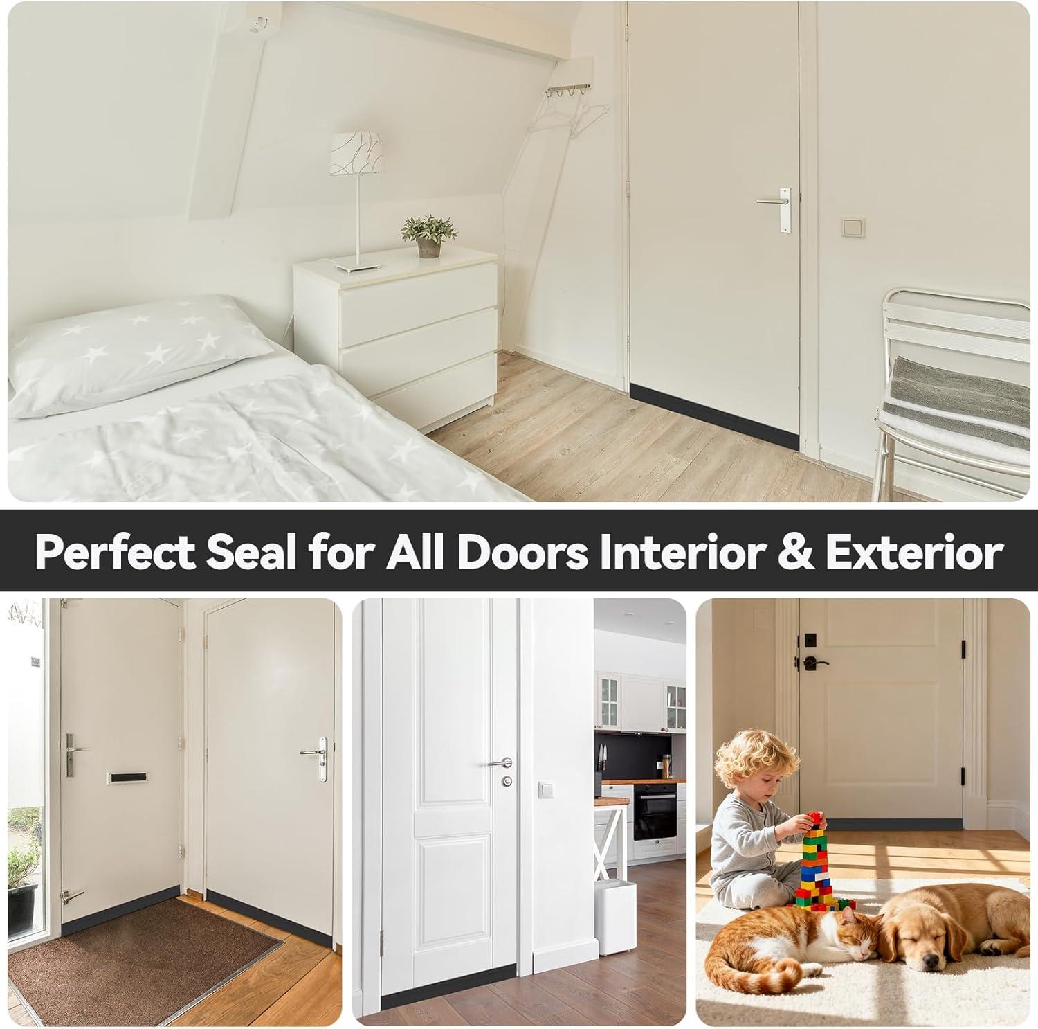 imageOhuhu Door Draft Stopper Seal Strip Door Sweep Under Door Weather Stripping Noise Blocker Gap Filler Bottom Draft Guard Dust Wind Block for Winter Garage Exterior Interior Doors 118quot L x 2quot W BrownBlack