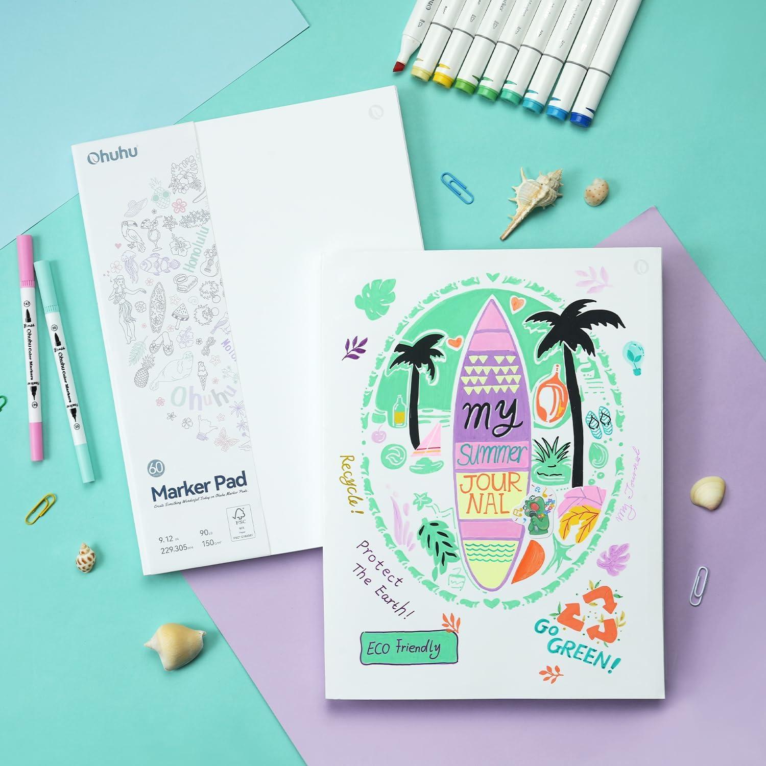 imageOhuhu DoubleSided Marker Pad Art Sketchbook Bleedproof 9quotx12quot Large Paper Size 90 lb150 gsm Smooth Drawing Paper 60 Sheets120 Pages GlueBound Sketching Book for Alcohol Markers