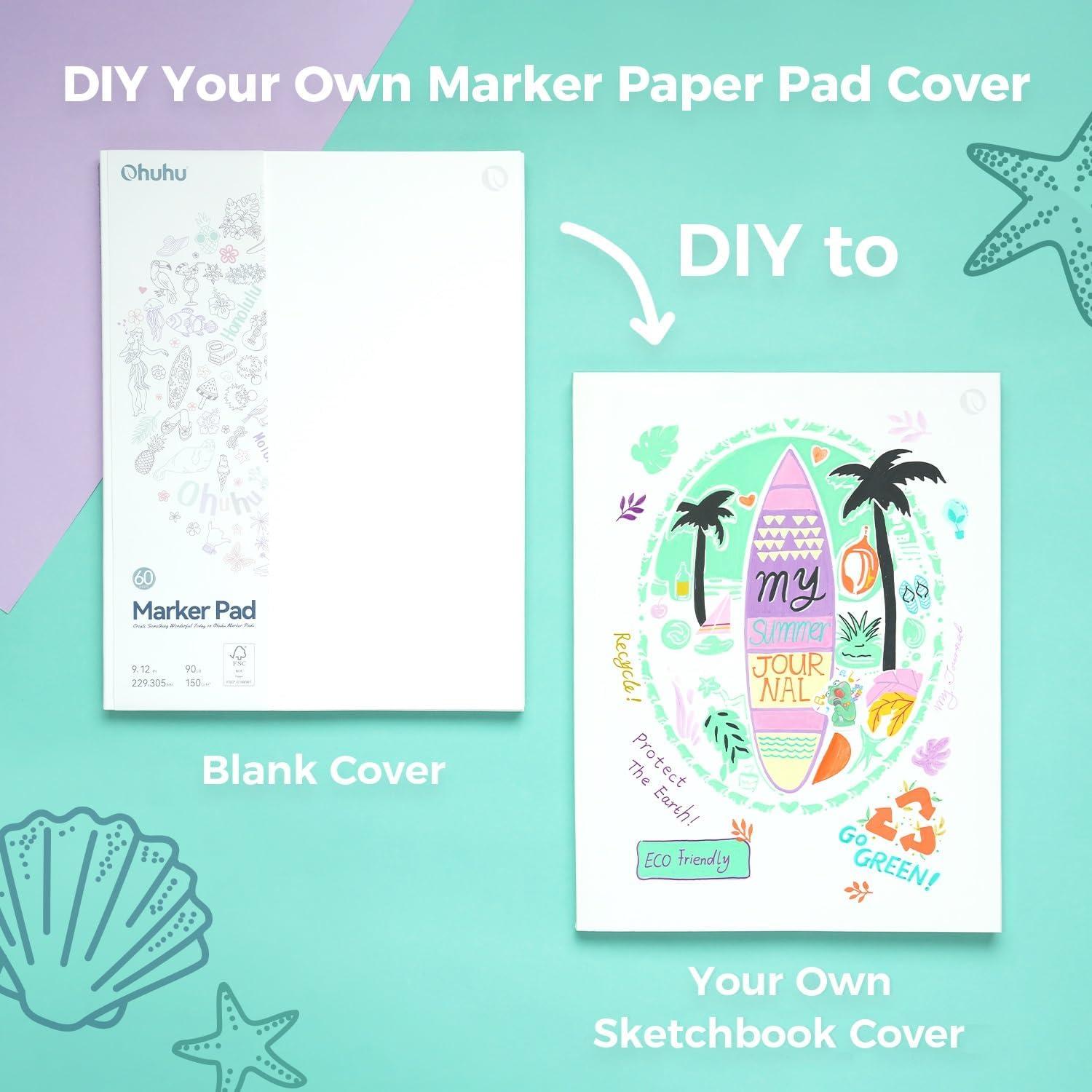 imageOhuhu DoubleSided Marker Pad Art Sketchbook Bleedproof 9quotx12quot Large Paper Size 90 lb150 gsm Smooth Drawing Paper 60 Sheets120 Pages GlueBound Sketching Book for Alcohol Markers