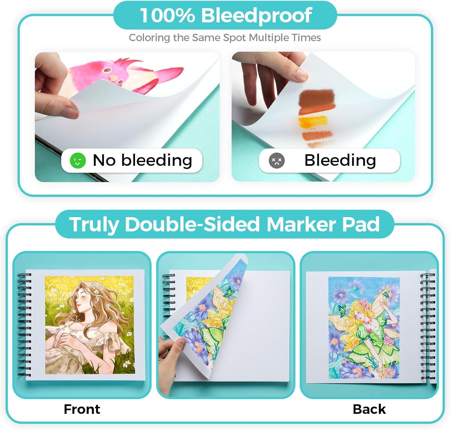 imageOhuhu DoubleSided Marker Pad Bleedproof Art Sketchbook 7quotx10quot Large 160 lb280 GSM Heavyweight Smooth Paper 50 Sheets100 Pages SpiralBound Drawing Book for Alcohol Markers83 x 83