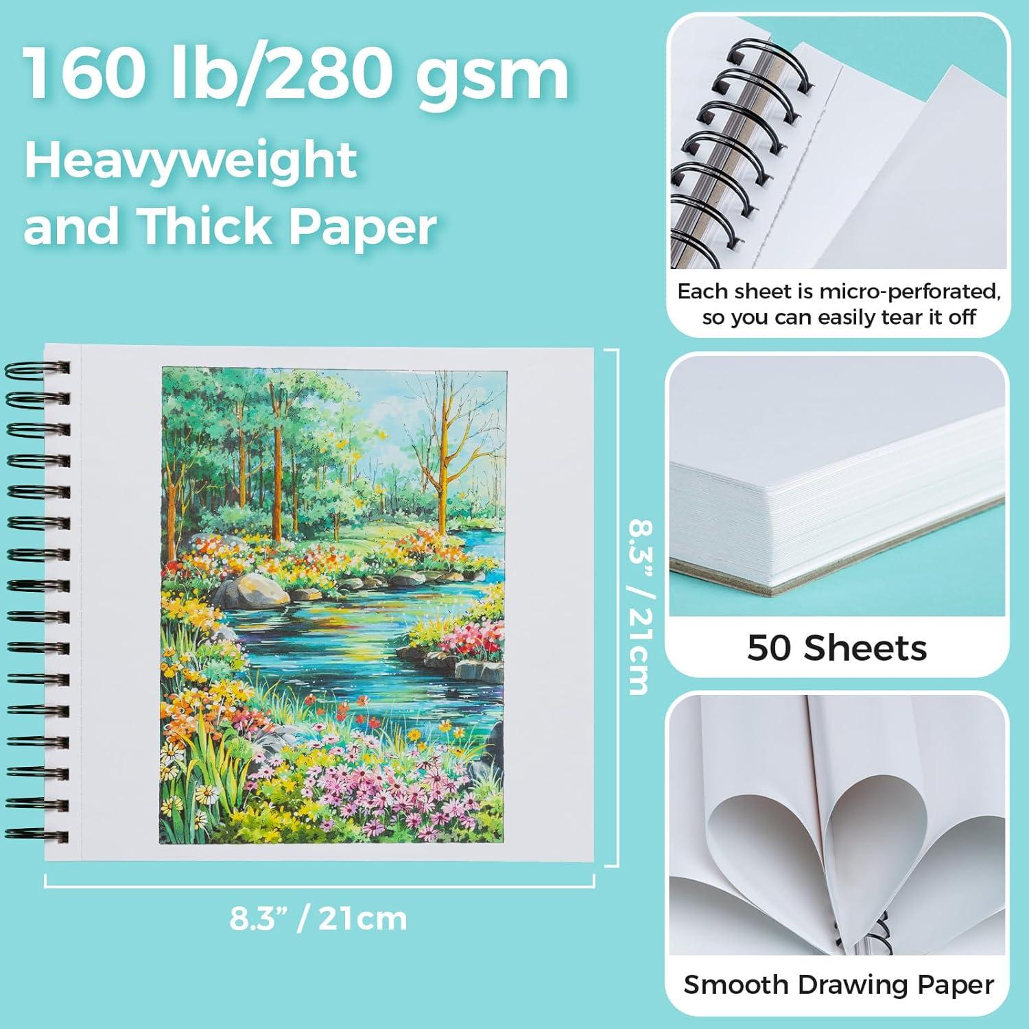 imageOhuhu DoubleSided Marker Pad Bleedproof Art Sketchbook 7quotx10quot Large 160 lb280 GSM Heavyweight Smooth Paper 50 Sheets100 Pages SpiralBound Drawing Book for Alcohol Markers83 x 83