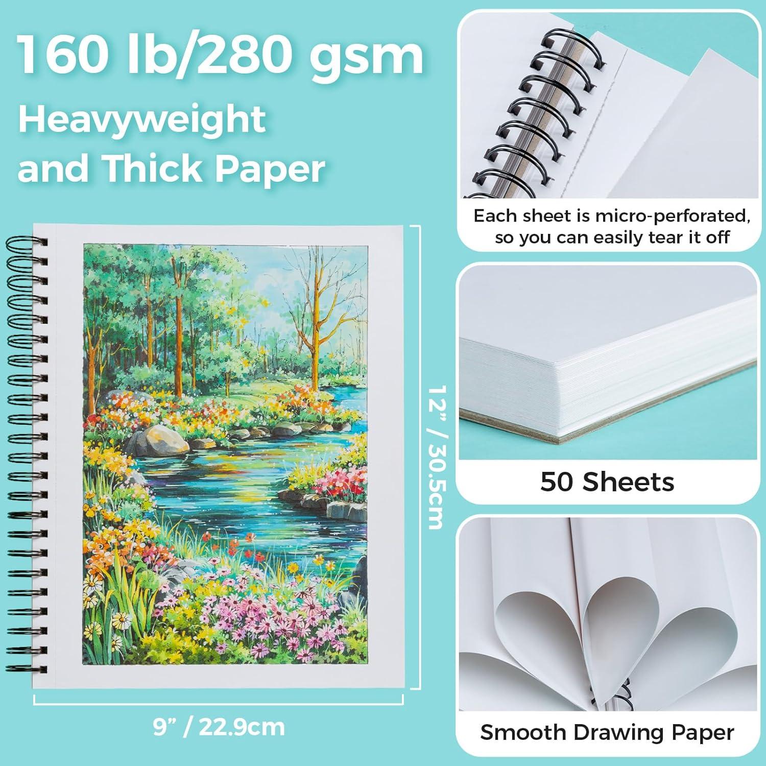 imageOhuhu DoubleSided Marker Pad Bleedproof Art Sketchbook 7quotx10quot Large 160 lb280 GSM Heavyweight Smooth Paper 50 Sheets100 Pages SpiralBound Drawing Book for Alcohol Markers9 x 12