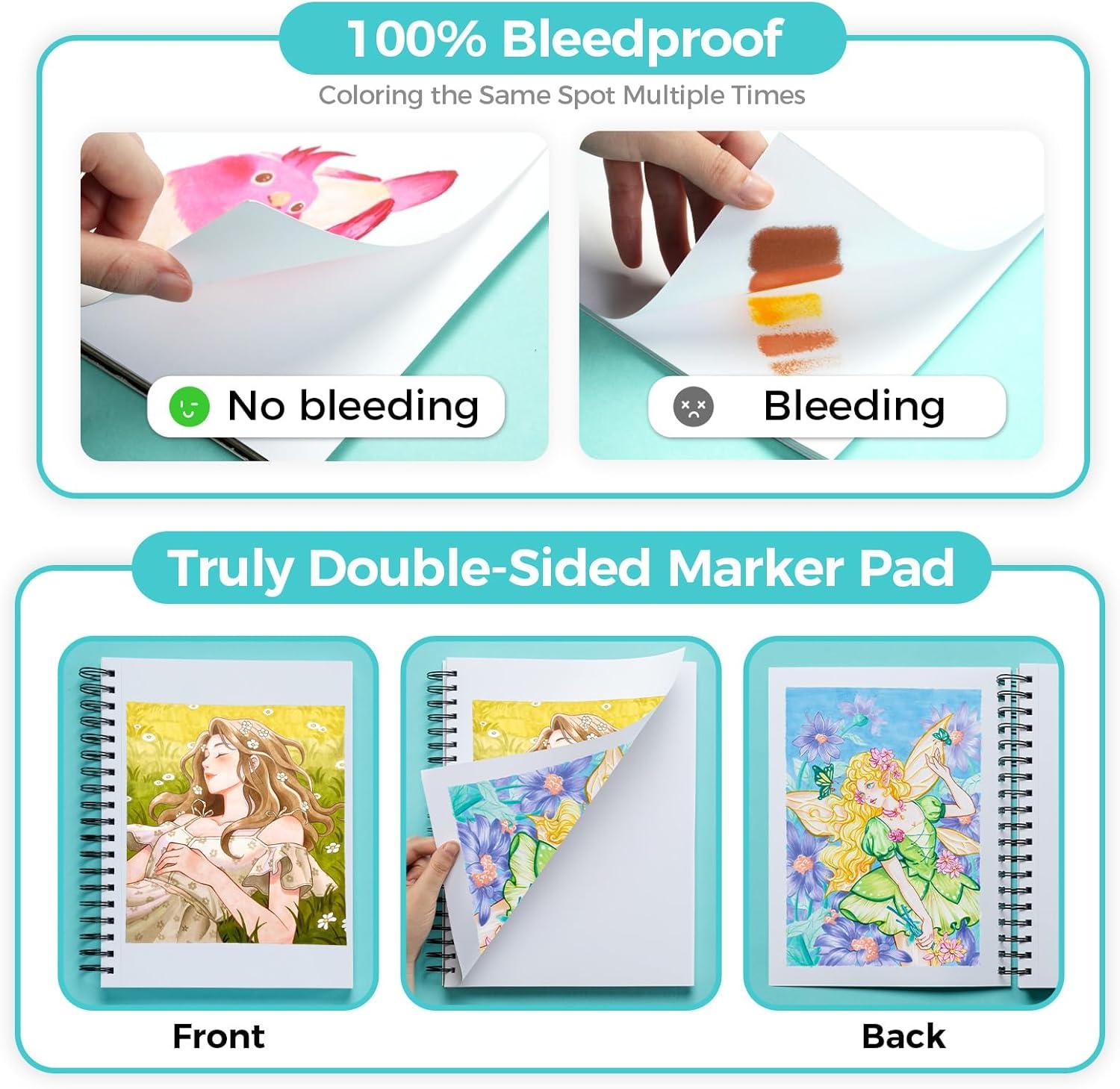 imageOhuhu DoubleSided Marker Pad Bleedproof Art Sketchbook 7quotx10quot Large 160 lb280 GSM Heavyweight Smooth Paper 50 Sheets100 Pages SpiralBound Drawing Book for Alcohol Markers7 x 10