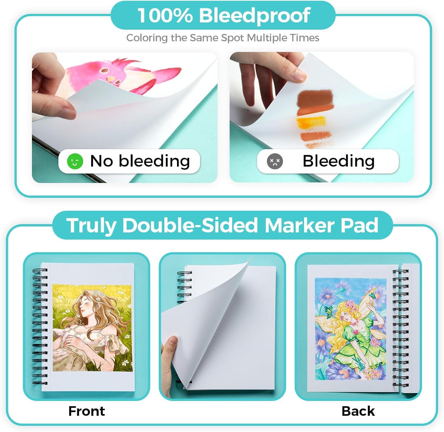 imageOhuhu DoubleSided Marker Pad Bleedproof Art Sketchbook 7quotx10quot Large 160 lb280 GSM Heavyweight Smooth Paper 50 Sheets100 Pages SpiralBound Drawing Book for Alcohol Markers55 x 85