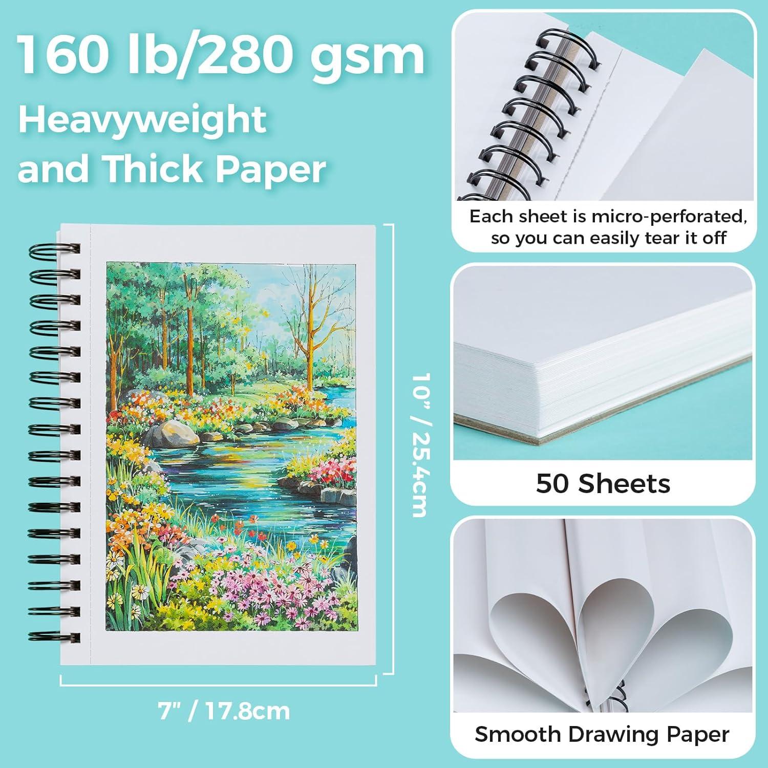 imageOhuhu DoubleSided Marker Pad Bleedproof Art Sketchbook 7quotx10quot Large 160 lb280 GSM Heavyweight Smooth Paper 50 Sheets100 Pages SpiralBound Drawing Book for Alcohol Markers55 x 85