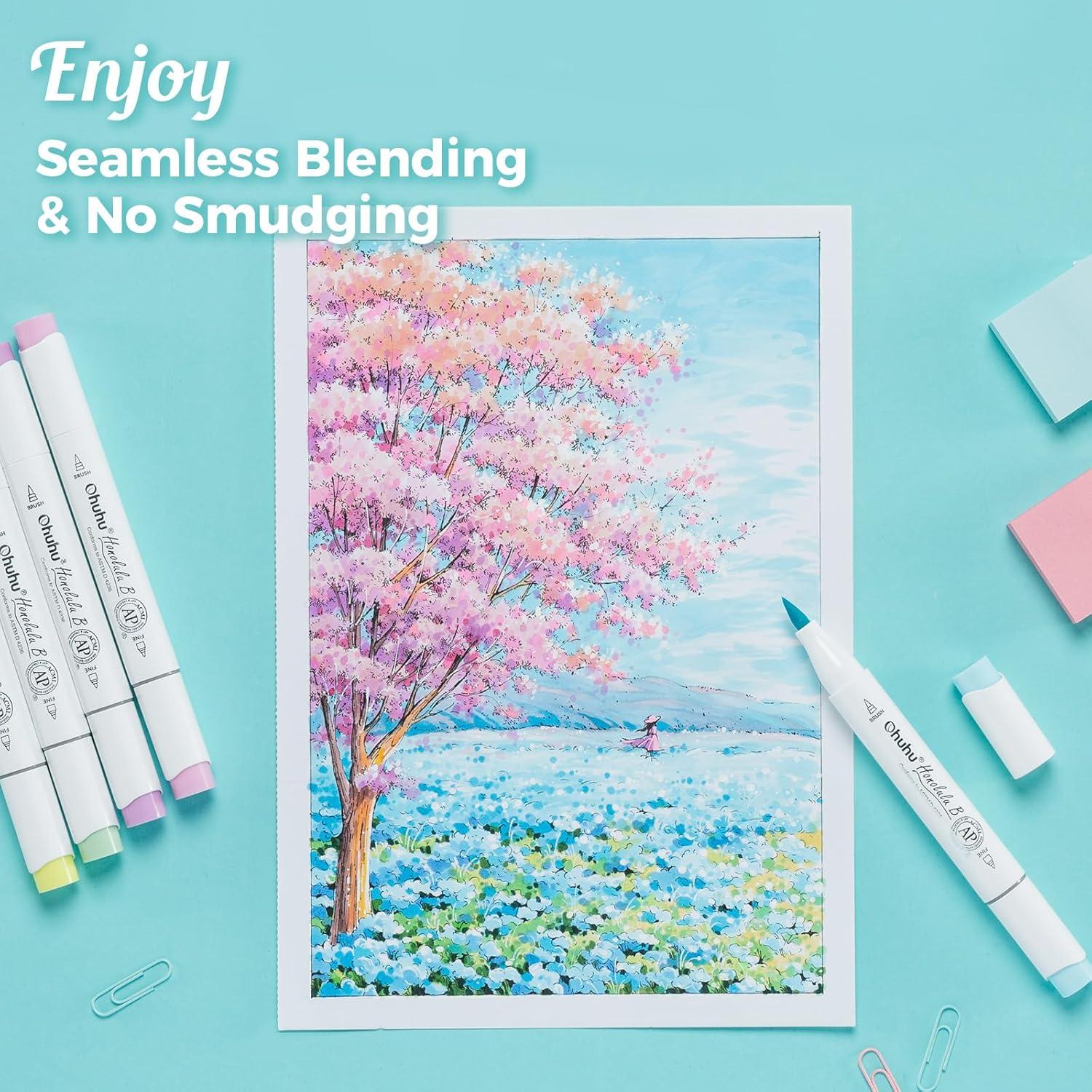 imageOhuhu DoubleSided Marker Pad Bleedproof Art Sketchbook 7quotx10quot Large 160 lb280 GSM Heavyweight Smooth Paper 50 Sheets100 Pages SpiralBound Drawing Book for Alcohol Markers9 x 12