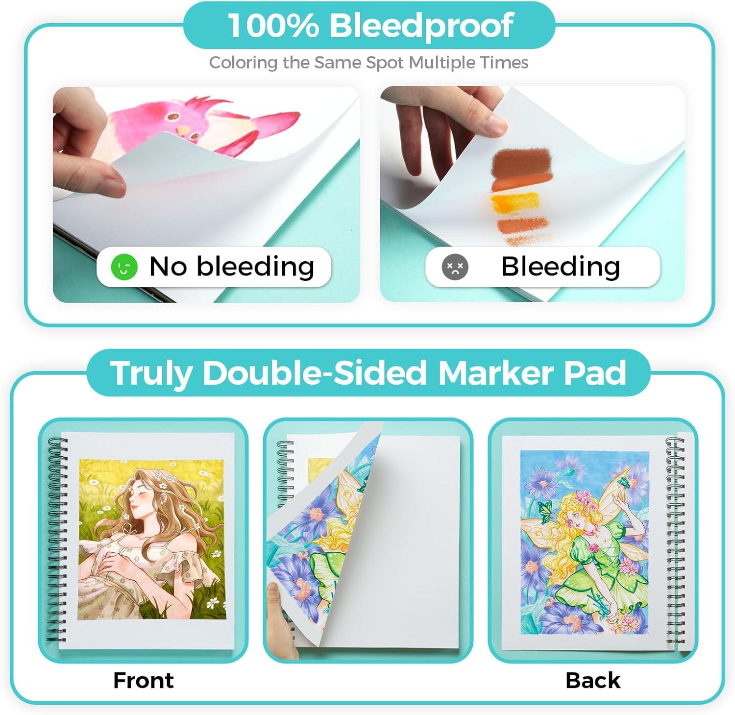 imageOhuhu DoubleSided Marker Pad Bleedproof Art Sketchbook 7quotx10quot Large 160 lb280 GSM Heavyweight Smooth Paper 50 Sheets100 Pages SpiralBound Drawing Book for Alcohol Markers9 x 12