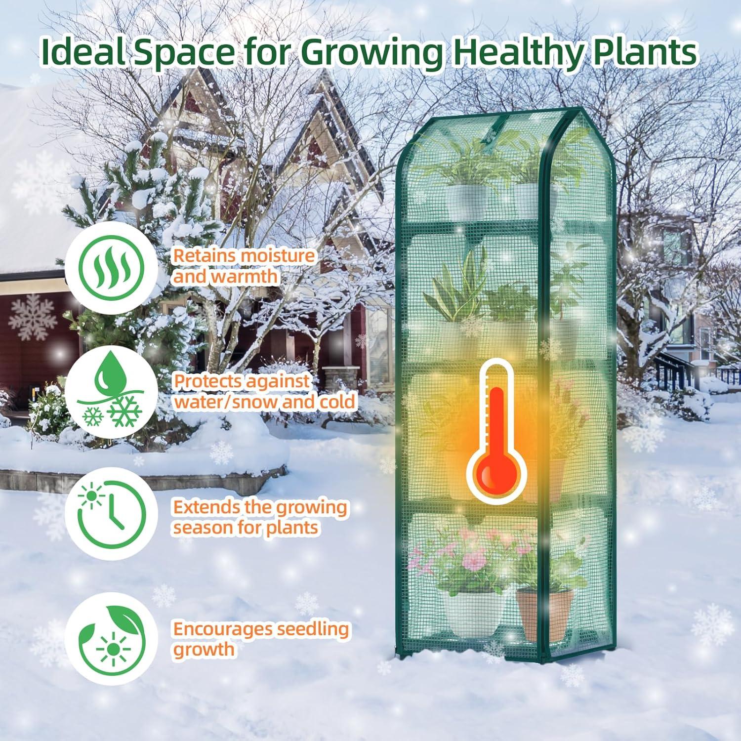 imageOhuhu Mini Greenhouse for Indoor Outdoor Small Plastic Plant Green House with Locking Wheels Portable Greenhouses with Durable Cover for SeedlingIdeal Gardening Gifts for Women Men WhiteGreen PE