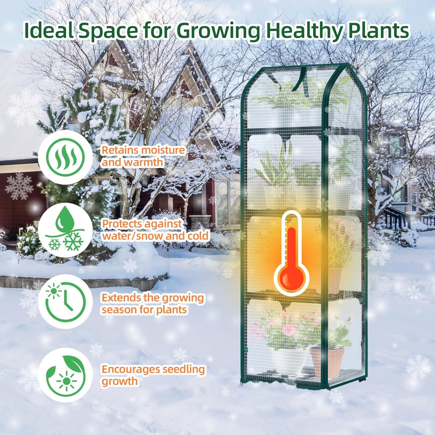 imageOhuhu Mini Greenhouse for Indoor Outdoor Small Plastic Plant Green House with Locking Wheels Portable Greenhouses with Durable Cover for SeedlingIdeal Gardening Gifts for Women Men WhiteWhite PE