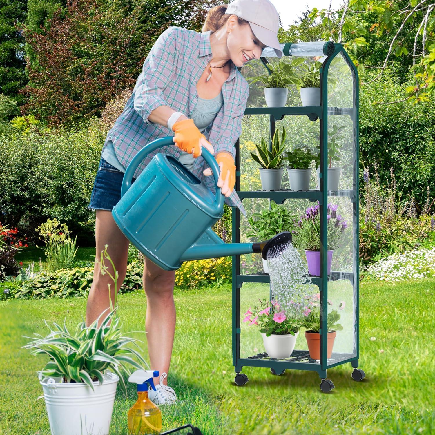 imageOhuhu Mini Greenhouse for Indoor Outdoor Small Plastic Plant Green House with Locking Wheels Portable Greenhouses with Durable Cover for SeedlingIdeal Gardening Gifts for Women Men WhiteClear PVC