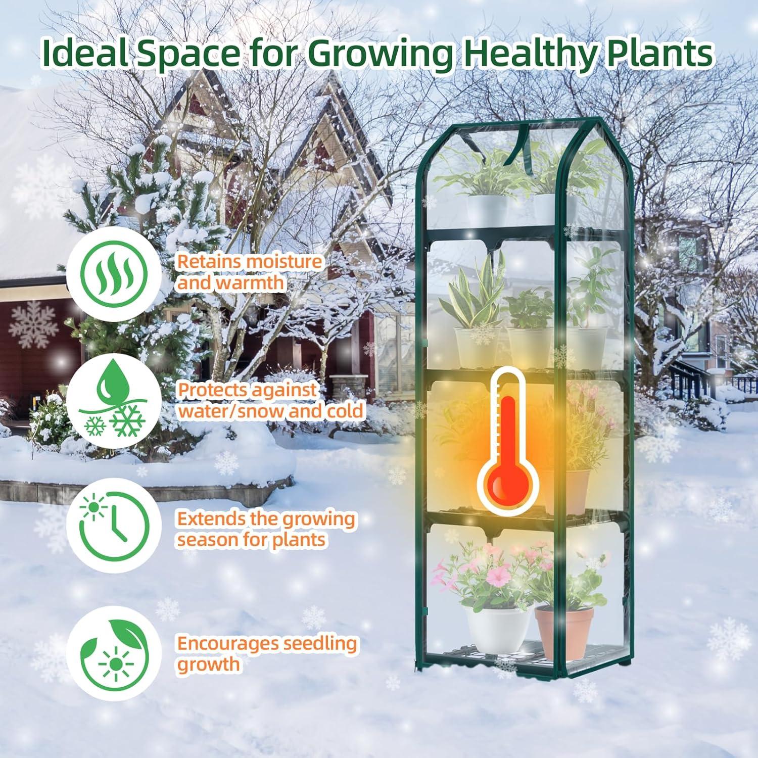 imageOhuhu Mini Greenhouse for Indoor Outdoor Small Plastic Plant Green House with Locking Wheels Portable Greenhouses with Durable Cover for SeedlingIdeal Gardening Gifts for Women Men WhiteClear PVC