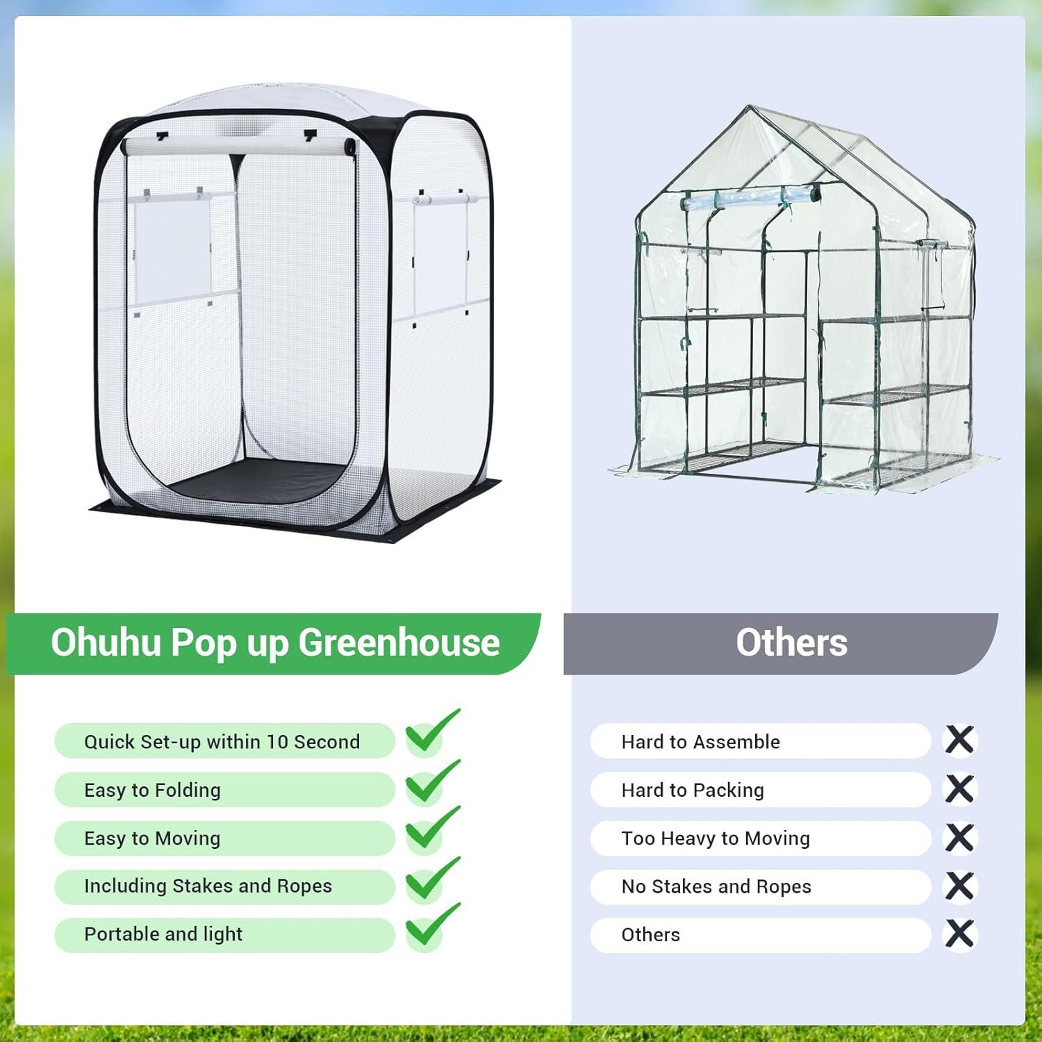 imageOhuhu Pop Up House Fast Setup Small Greenhouse Walk in Portable Greenhouses Indoor Outdoor with Removable PE Mat ampamp Mesh Window for Protecting Plant from Cold Frost ampamp Birds 48 x 48 x 637White
