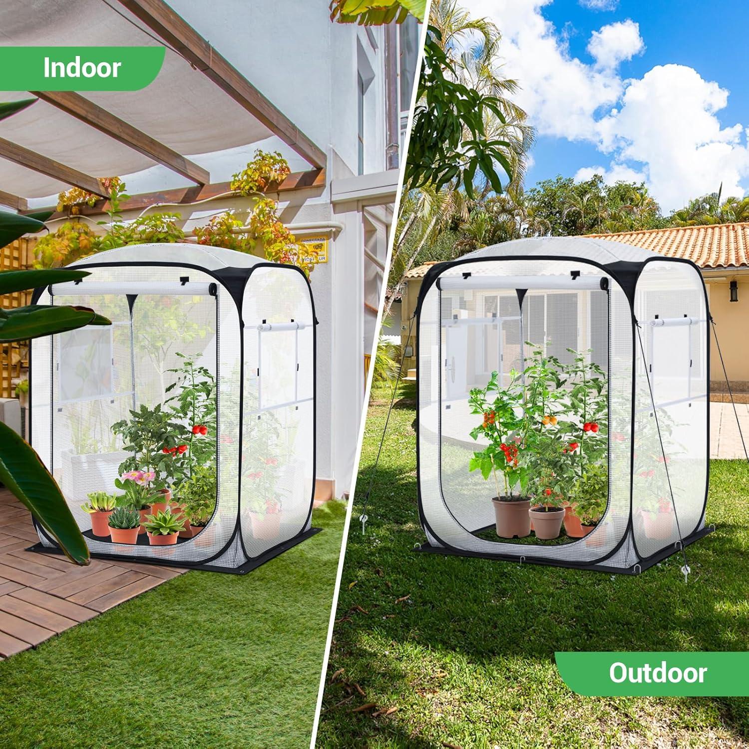 imageOhuhu Pop Up House Fast Setup Small Greenhouse Walk in Portable Greenhouses Indoor Outdoor with Removable PE Mat ampamp Mesh Window for Protecting Plant from Cold Frost ampamp Birds 48 x 48 x 637White