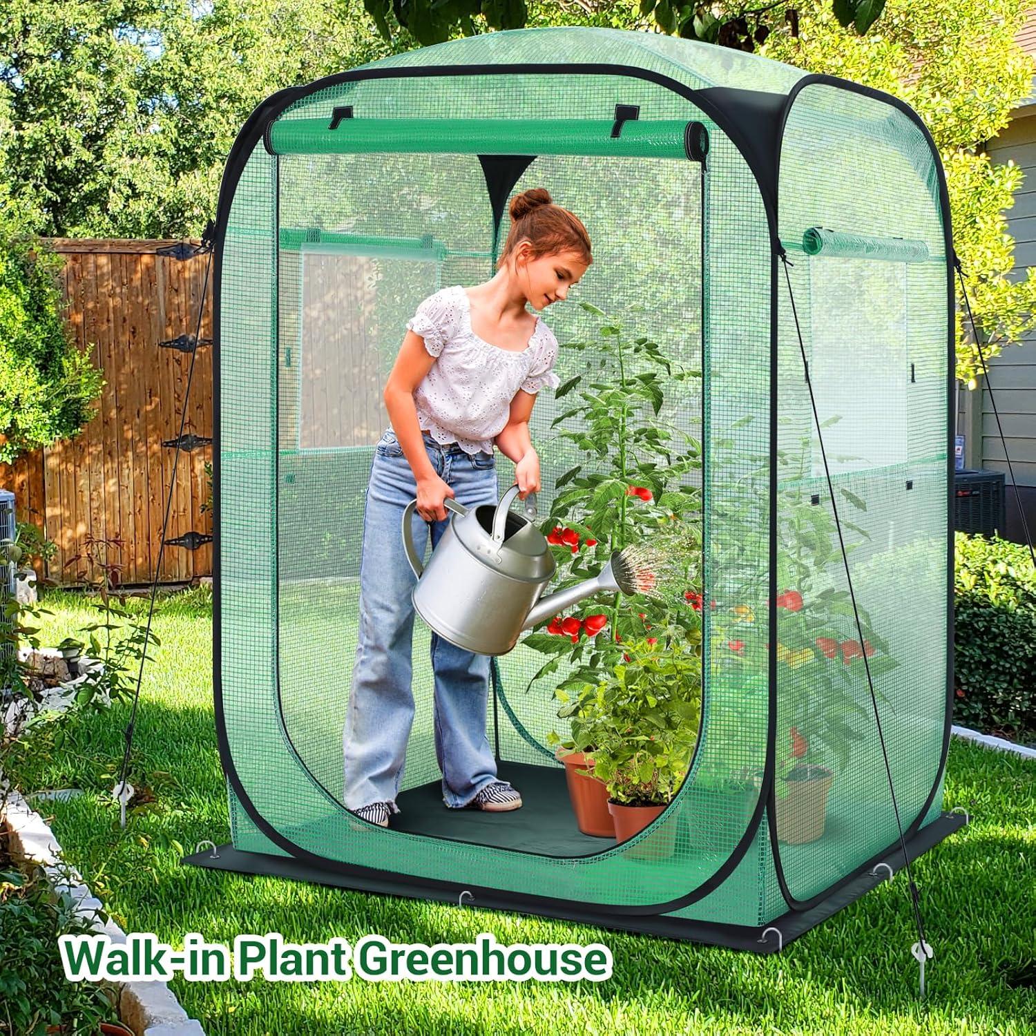 imageOhuhu Pop Up House Fast Setup Small Greenhouse Walk in Portable Greenhouses Indoor Outdoor with Removable PE Mat ampamp Mesh Window for Protecting Plant from Cold Frost ampamp Birds 48 x 48 x 637Green