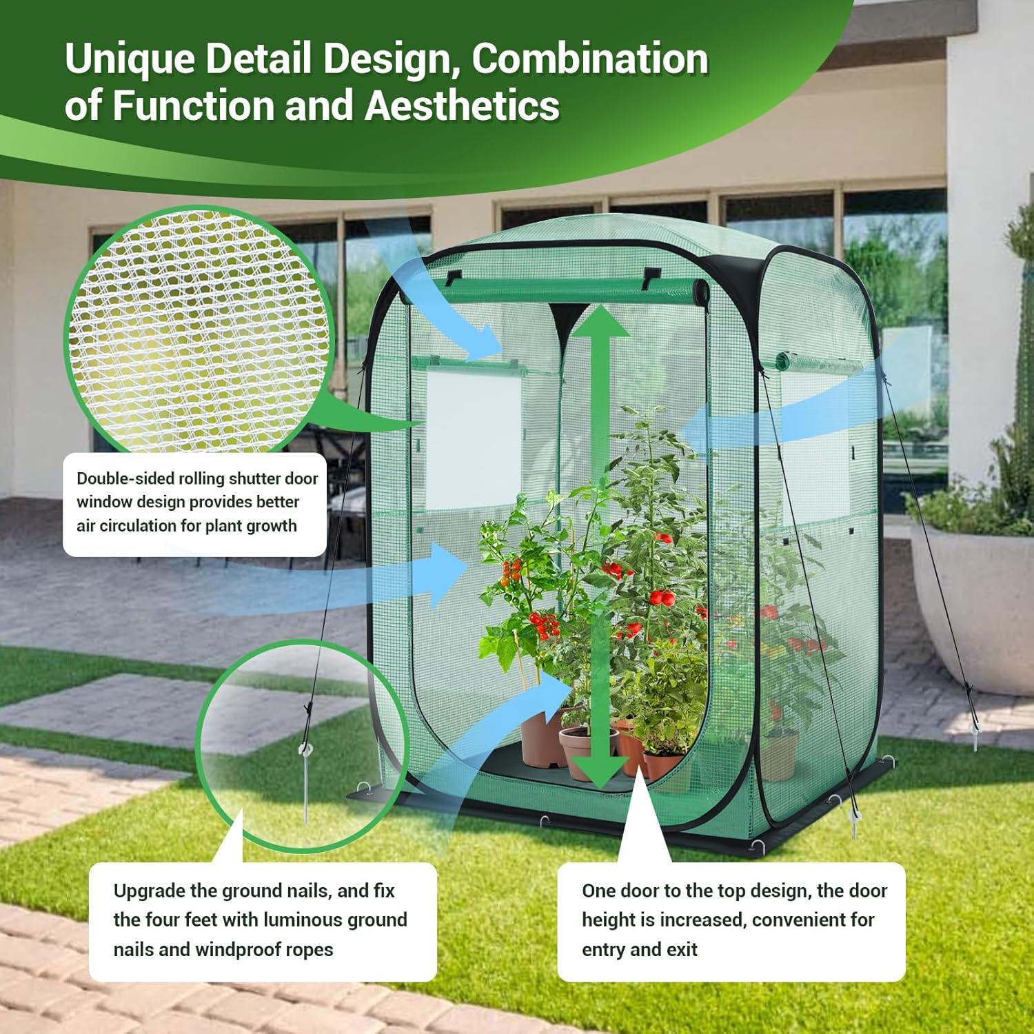 imageOhuhu Pop Up House Fast Setup Small Greenhouse Walk in Portable Greenhouses Indoor Outdoor with Removable PE Mat ampamp Mesh Window for Protecting Plant from Cold Frost ampamp Birds 48 x 48 x 637Green