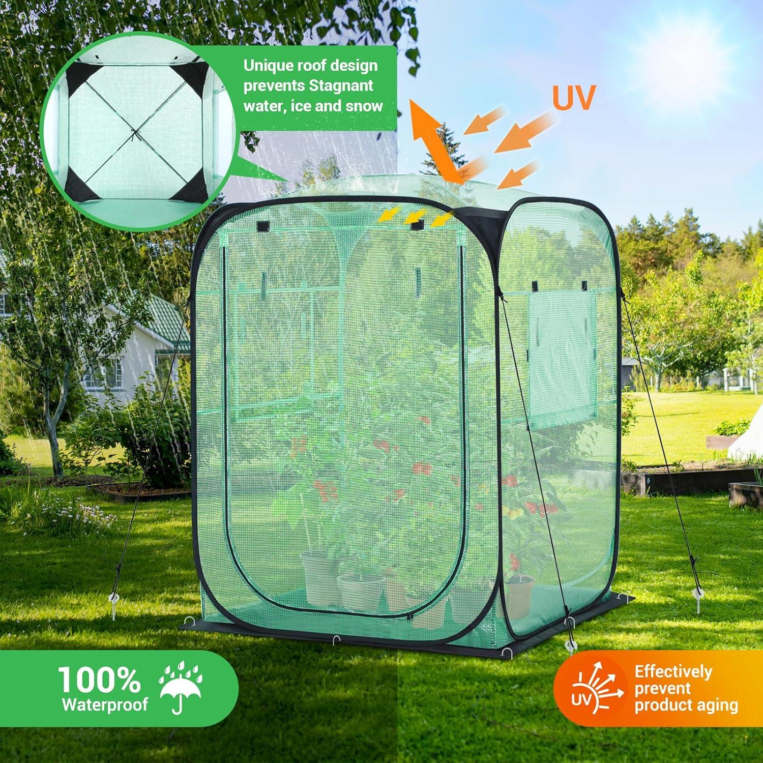 imageOhuhu Pop Up House Fast Setup Small Greenhouse Walk in Portable Greenhouses Indoor Outdoor with Removable PE Mat ampamp Mesh Window for Protecting Plant from Cold Frost ampamp Birds 48 x 48 x 637Green