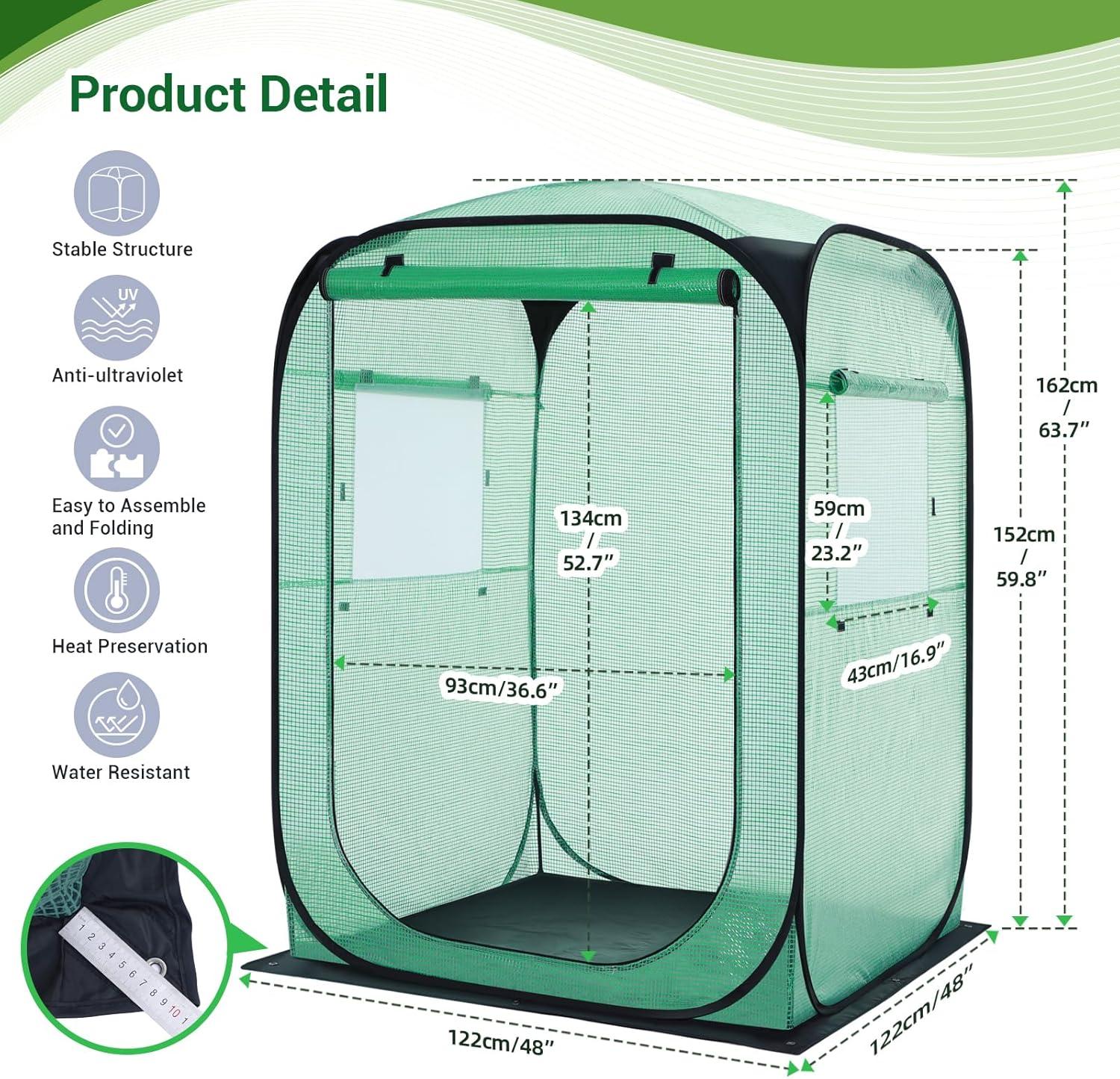 imageOhuhu Pop Up House Fast Setup Small Greenhouse Walk in Portable Greenhouses Indoor Outdoor with Removable PE Mat ampamp Mesh Window for Protecting Plant from Cold Frost ampamp Birds 48 x 48 x 637Green