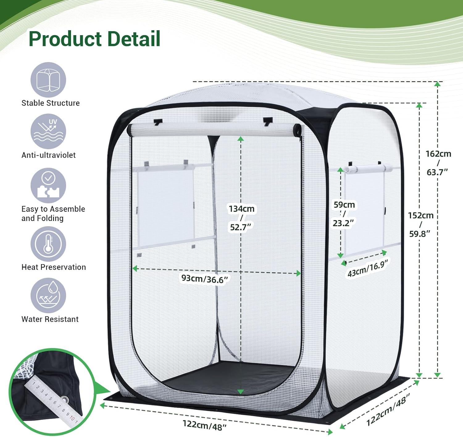 imageOhuhu Pop Up House Fast Setup Small Greenhouse Walk in Portable Greenhouses Indoor Outdoor with Removable PE Mat ampamp Mesh Window for Protecting Plant from Cold Frost ampamp Birds 48 x 48 x 637White