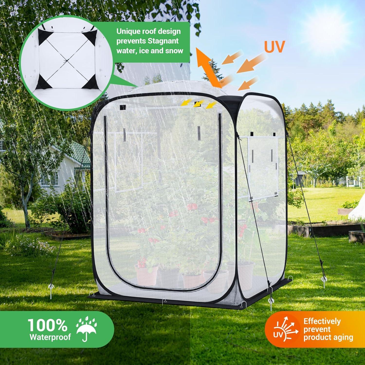 imageOhuhu Pop Up House Fast Setup Small Greenhouse Walk in Portable Greenhouses Indoor Outdoor with Removable PE Mat ampamp Mesh Window for Protecting Plant from Cold Frost ampamp Birds 48 x 48 x 637White