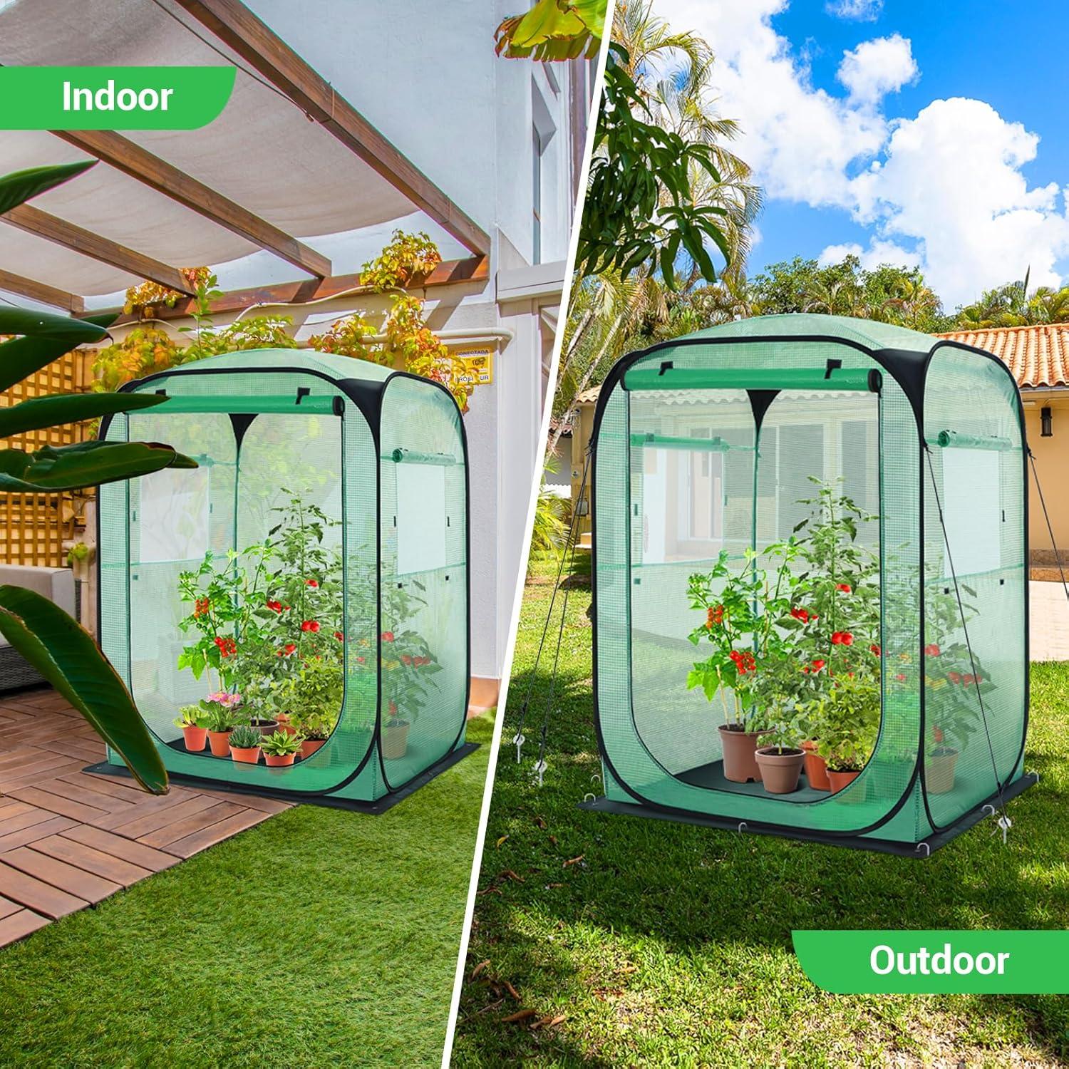 imageOhuhu Pop Up House Fast Setup Small Greenhouse Walk in Portable Greenhouses Indoor Outdoor with Removable PE Mat ampamp Mesh Window for Protecting Plant from Cold Frost ampamp Birds 48 x 48 x 637Green