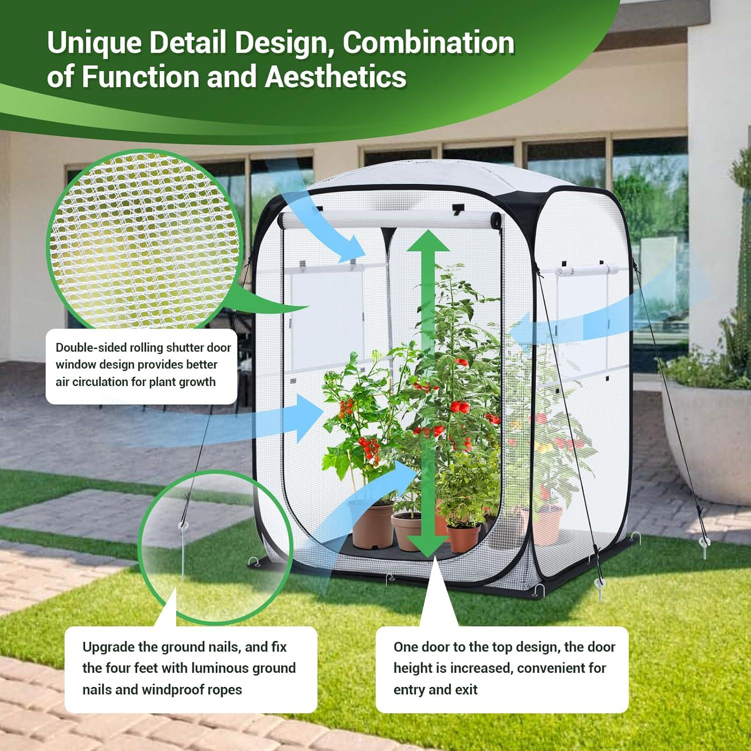 imageOhuhu Pop Up House Fast Setup Small Greenhouse Walk in Portable Greenhouses Indoor Outdoor with Removable PE Mat ampamp Mesh Window for Protecting Plant from Cold Frost ampamp Birds 48 x 48 x 637White