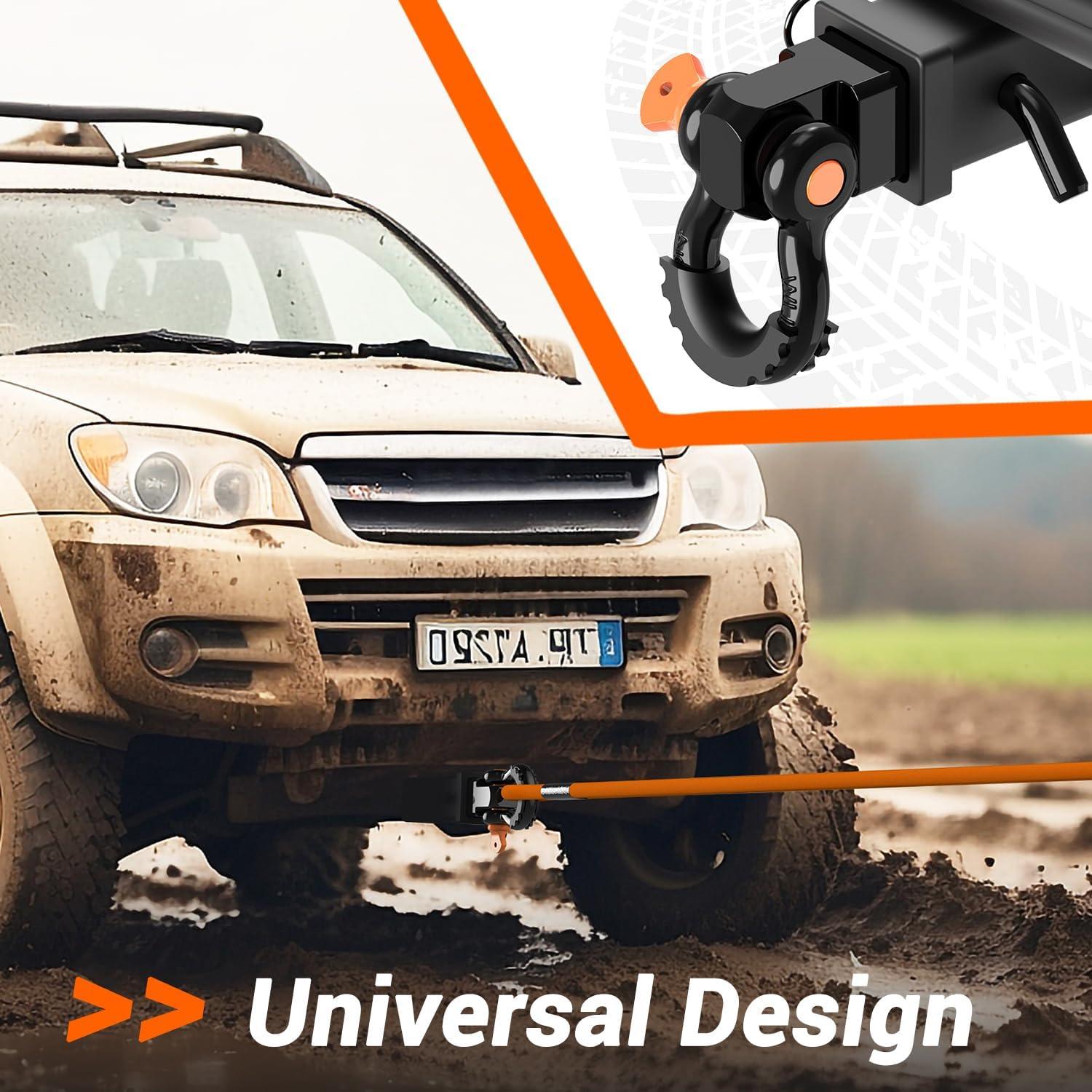 imageOhuhu Shackle Hitch Receiver 2quot 44000 Lbs Break Strength Heavy Duty Receiver with 58quot Trailer Hitch Lock Pin and 34quot D Ring Shackles with Isolator Towing Accessories for Trailer Recovery OffRoadWith Isolator