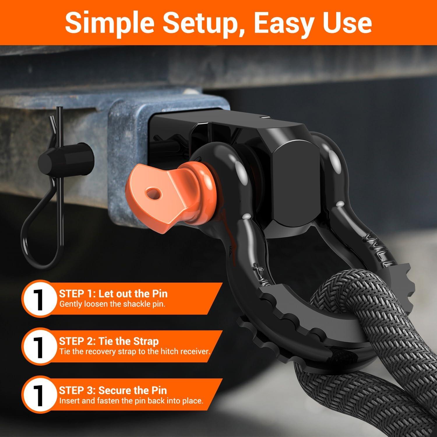 imageOhuhu Shackle Hitch Receiver 2quot 44000 Lbs Break Strength Heavy Duty Receiver with 58quot Trailer Hitch Lock Pin and 34quot D Ring Shackles with Isolator Towing Accessories for Trailer Recovery OffRoadWith Isolator