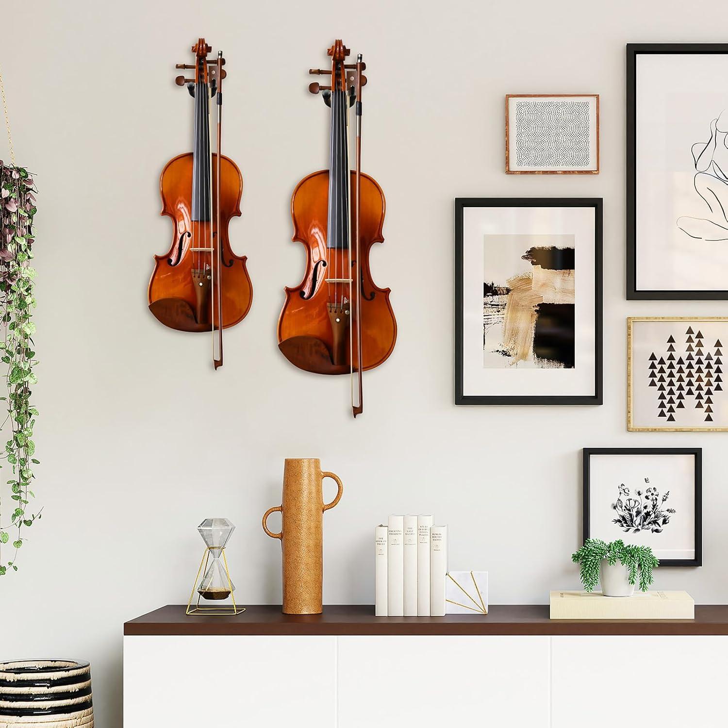 imageOhuhu Violin Wall Mount Hanger Hardwood Violin Hanger with Bow Holder for Home ampamp Studio2