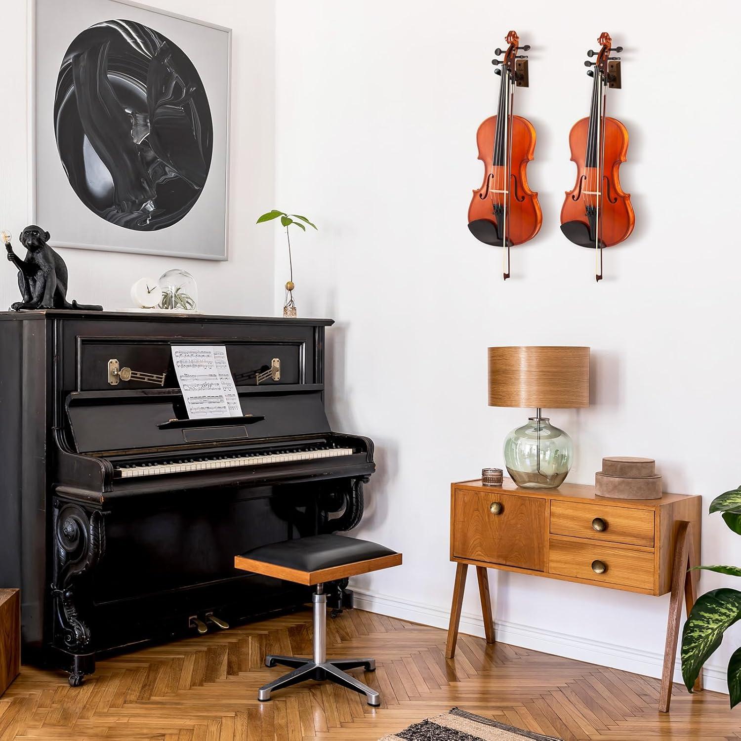 imageOhuhu Violin Wall Mount Hanger Hardwood Violin Hanger with Bow Holder for Home ampamp Studio2